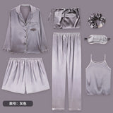 7 Pieces Womens Silk Satin Pajamas Sets P - Yrvan-Shop