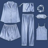 7 Pieces Womens Silk Satin Pajamas Sets P - Yrvan-Shop