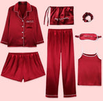 7 Pieces Womens Silk Satin Pajamas Sets P - Yrvan-Shop