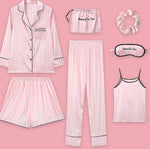 7 Pieces Womens Silk Satin Pajamas Sets P - Yrvan-Shop