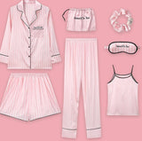 7 Pieces Womens Silk Satin Pajamas Sets P - Yrvan-Shop