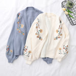 Spring Lantern Sleeve Flower Embroidery Knitting Sweater - Yrvan-Shop