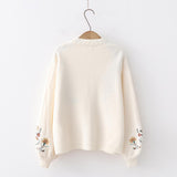 Spring Lantern Sleeve Flower Embroidery Knitting Sweater - Yrvan-Shop