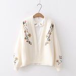 Spring Lantern Sleeve Flower Embroidery Knitting Sweater - Yrvan-Shop