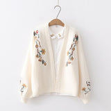 Spring Lantern Sleeve Flower Embroidery Knitting Sweater - Yrvan-Shop